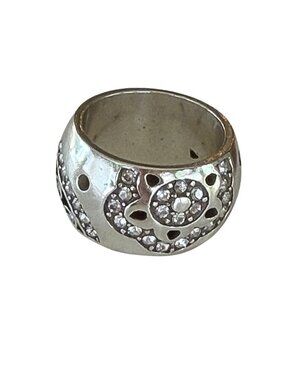 Brighton Crystal Statement Ring – Silver Tone Floral Design | Size 7